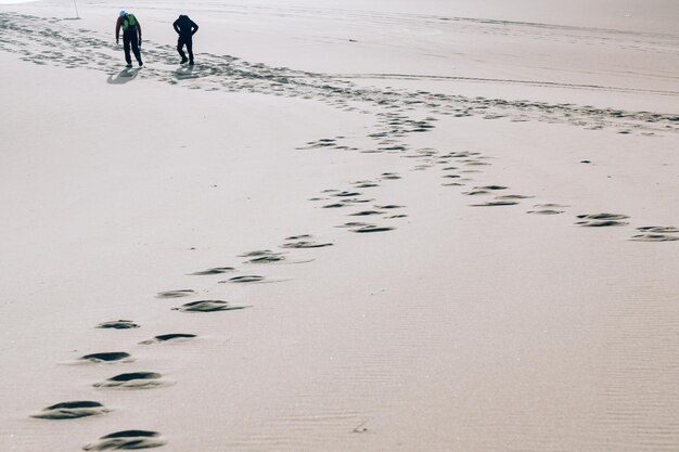 Mensen lopen op het strand.