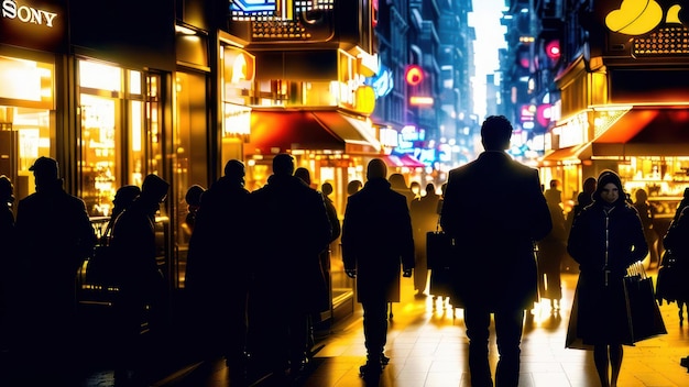 Mensen lopen 's nachts door een straat met een bord waarop staat 'niet meer'