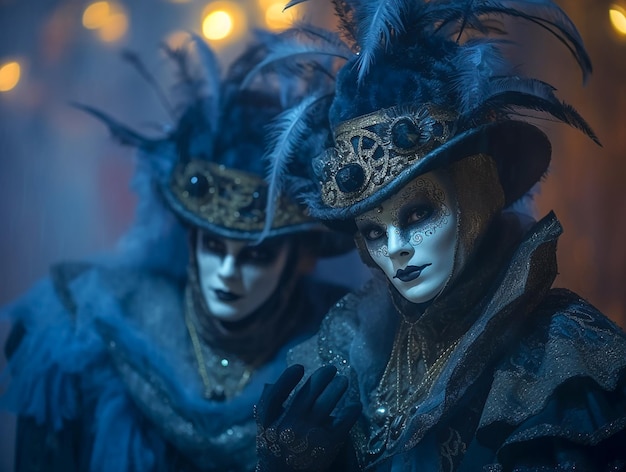 Mensen met buitensporige maskers op het carnaval van Venetië