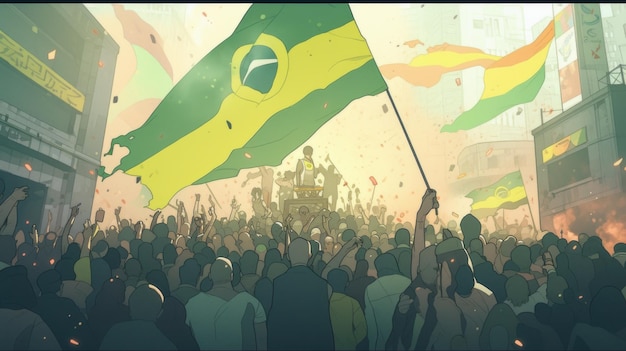 mensen met de Braziliaanse vlag op 7 september, de onafhankelijkheidsdag van Brazilië