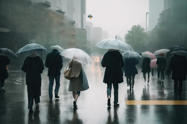 Mensen met een paraplu in regenachtige dagen ai generatief