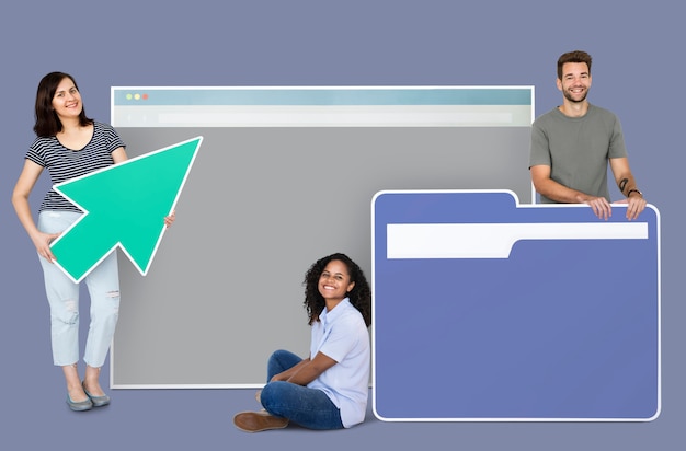 Mensen met een webpagina, een cursor en een mappictogram