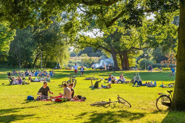 Mensen ontspannen op het grasland