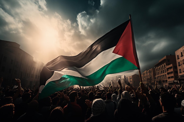 Mensen protesteren met de vlag van Palestina Vrij Palestina Israël en Palestina oorlogsconcept