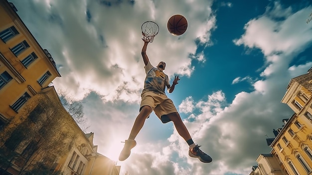 Mensen schieten buiten basketbalveld op zonnige daygenerative AI