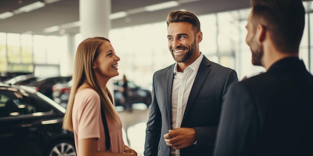 Mensen van autoverkoopman in autodealer