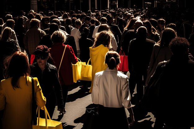 Mensen verdringen Black Friday-verkoopevenement in heldere zwarte gele rode kleur generatieve ai