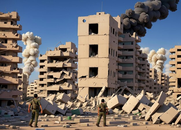 Mensen verzamelen zich bij een verwoest gebouw na een Israëlische luchtaanval in Deir elBalah