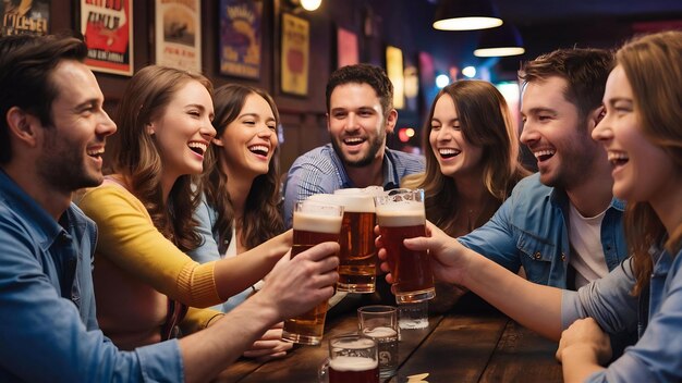 Mensen vrije tijd vriendschap en communicatie concept gelukkige vrienden drinken bier praten en cl