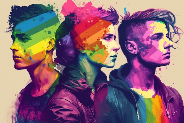 Mensenrechten of diversiteitsconcept LGBT pride community homocultuur symbool homoseksuele trots Regenboogvlag seksuele identiteit Kleurrijke regenboog transgender symboolvlag Generatieve AI