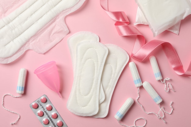 menstruation period concept on pink surface