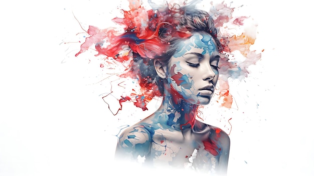 Mental health concept Psychotherapy and mental issues concept Woman in paint splatter in hair