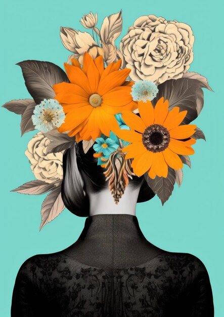 Mental health concept of woman with flowers on head