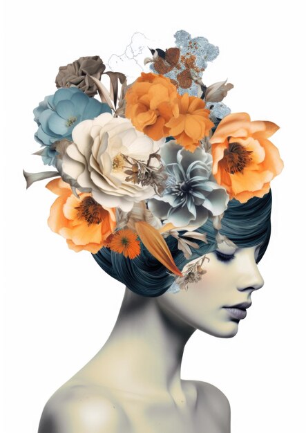 Mental health concept of woman with flowers on head