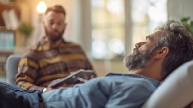Mental health and counseling holistic approach to psychological wellbeing psychologist psychotherapist listening to a depressed patient documenting insights for personalized treatment