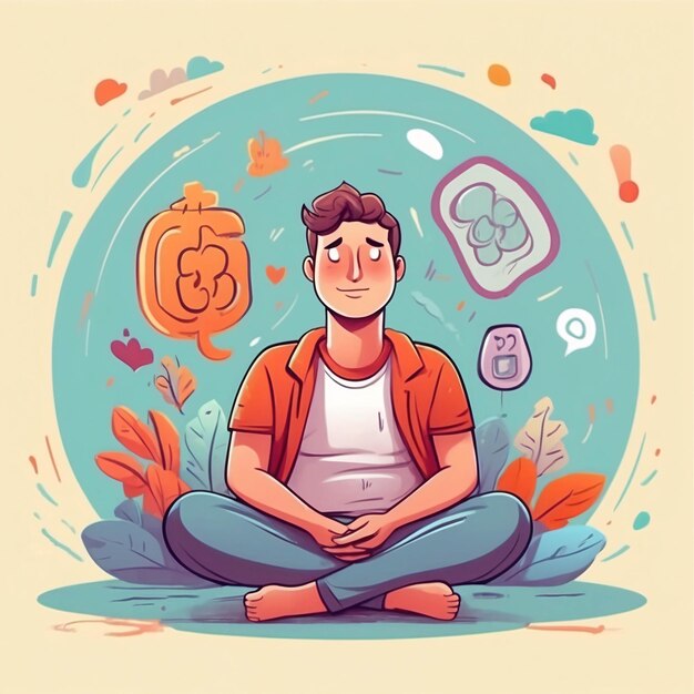 Foto illustrazione di salute mentale meditazione pace interiore color animato di psicologia vibrante