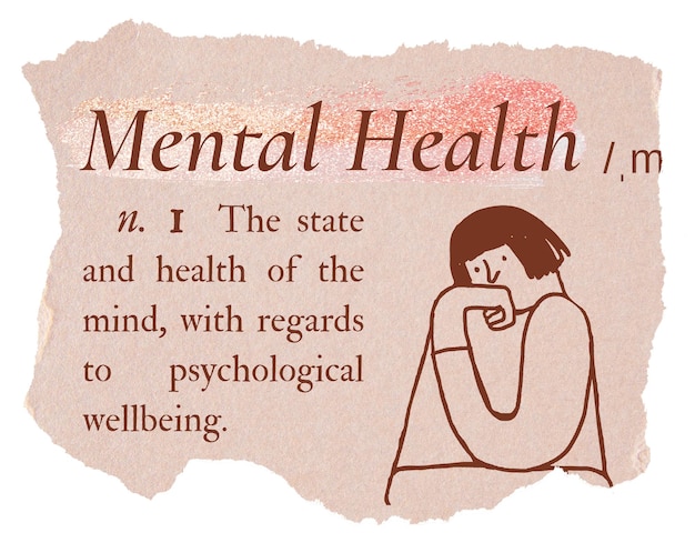 Mental health png dictionary word sticker typography in pink aesthetic transparent background