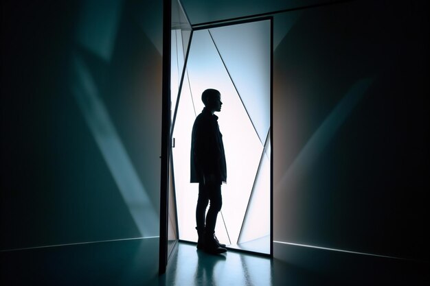 Mental health Shadowy figure behind frosted glass Minimalist isolation