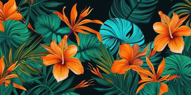 열대 지방의 꽃과 나뭇잎에 대한 정신적 그림