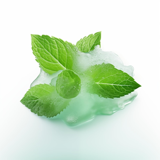 Menthol ice cube leaves isolated on white background