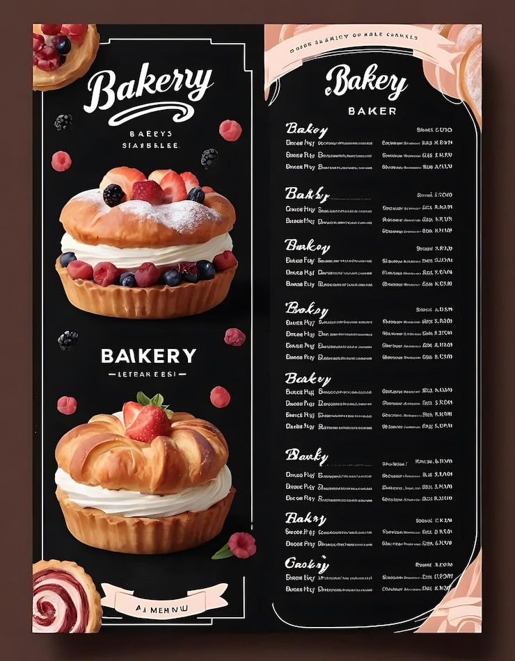 Photo a menu for a bakery called bakery flyer desing