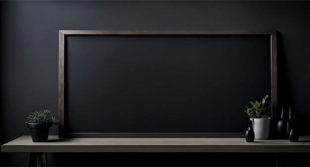 Menu blackboard frame on wooden dinning table