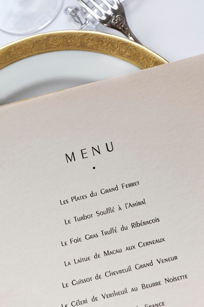 Photo menu details on a table set