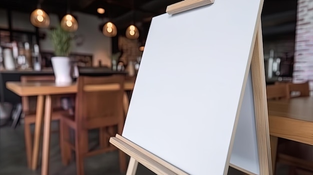 Menu mack up blanco voor tekstmarketingpromotie Mock up Menuframe staande op houten tafel in restaurantruimte voor tekst