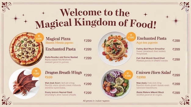 a menu for the magic kingdom of the magic kingdom