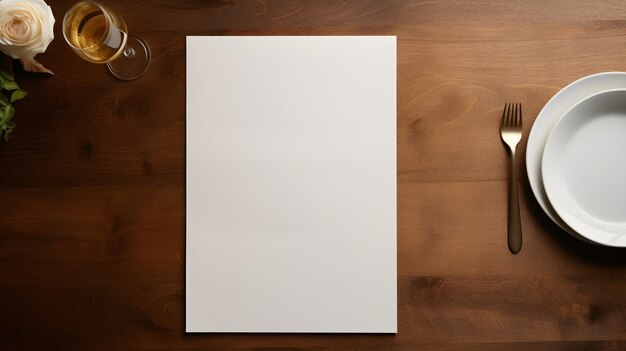 Photo menu paper mockup on a chic dining table