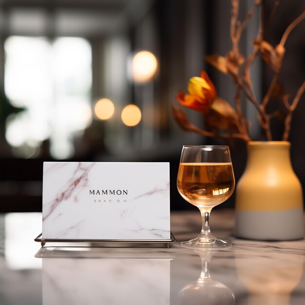 a menu on a table with a white card that says'breakfast'on it