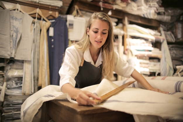 Merchandiser in a fabric shop