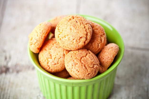 Meringue almond cookies in bowl 