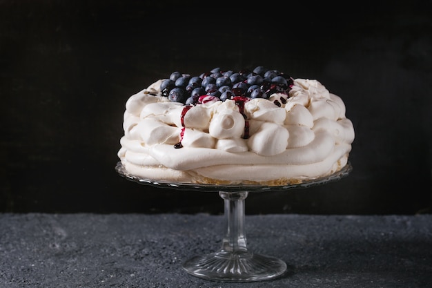 Meringue cake Pavlova with blueberries