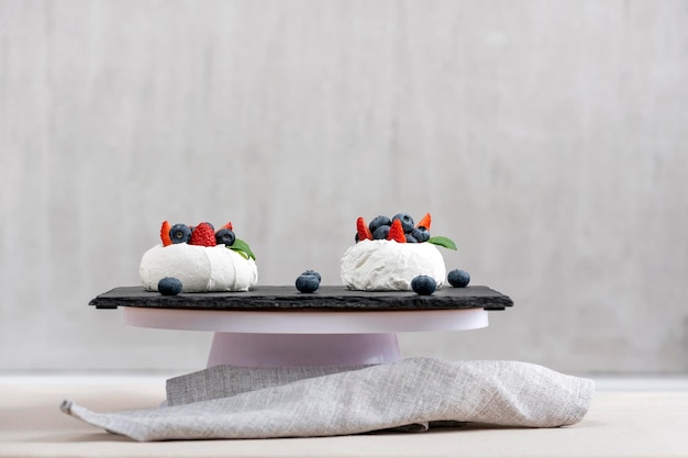 Meringue cake with fresh blueberry and strawberry Cake Anna Pavlova