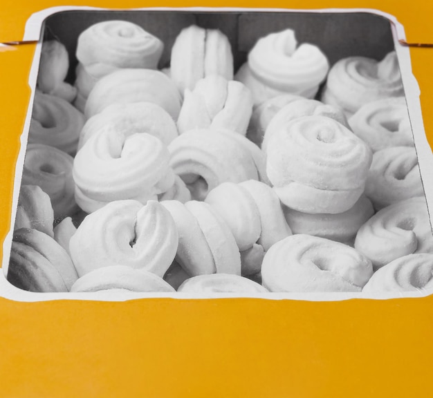 Photo meringue cookies in a box