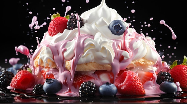 Meringue sweet dessert with milk splash