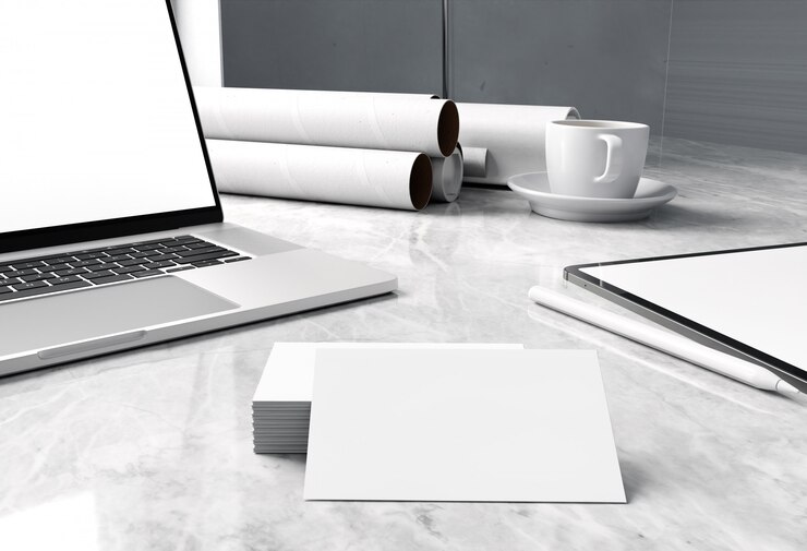 Foto merk identiteit leeg visitekaartje mockup op bureau
