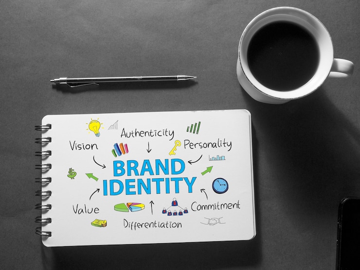 Foto merkidentiteit zakelijke marketing woorden typografie concept