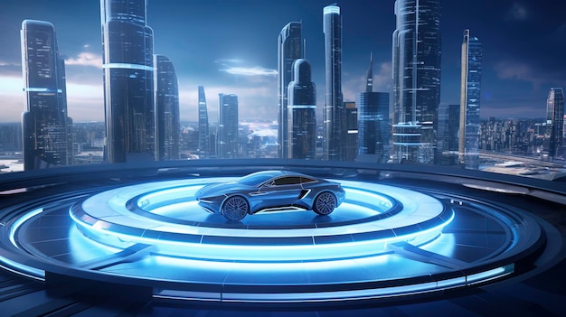 Merkloze EV-auto's laden op in futuristische steden