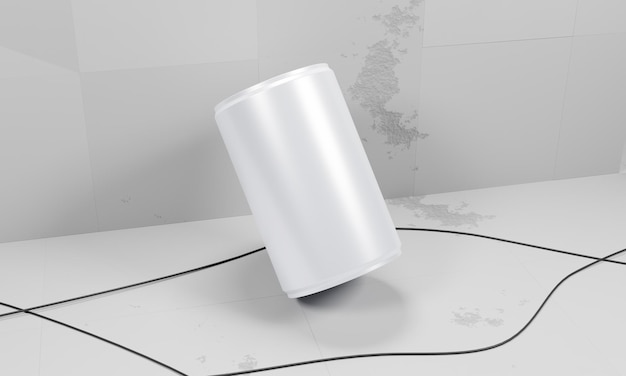 Merkmodel met wit blikje frisdrank op 3d-rendering