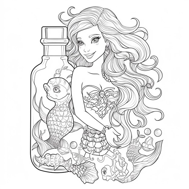 a mermaid in a bottle with fish and a fish generative ai