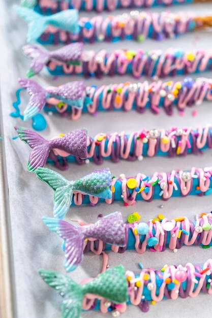 Mermaid chocolate pretzel rods