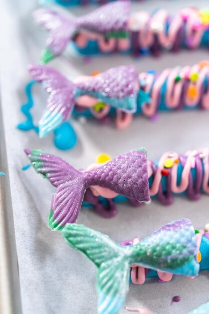 Mermaid chocolate pretzel rods