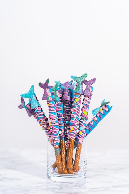 Mermaid chocolate pretzel rods