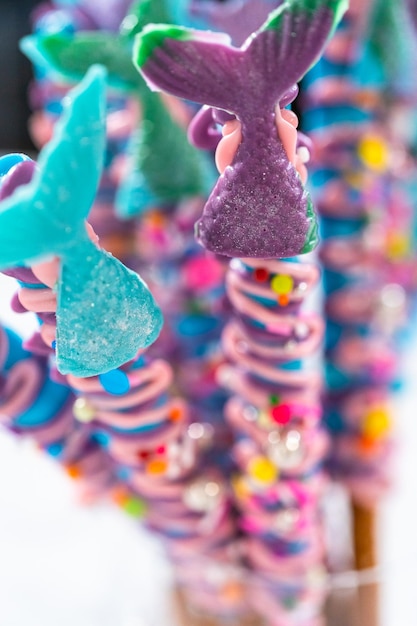 Mermaid chocolate pretzel rods