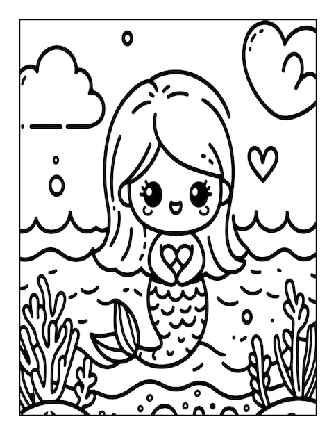 Mermaid kleurpagina voor kinderen ai gegenereerd