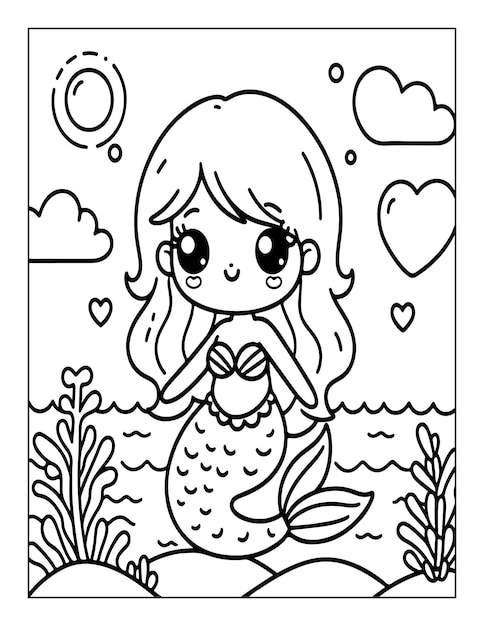 Mermaid kleurpagina voor kinderen ai gegenereerd