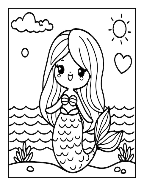 Mermaid kleurpagina voor kinderen ai gegenereerd