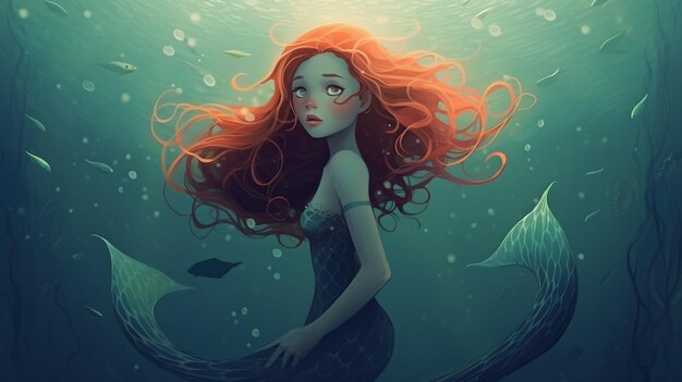 Mermaid painting portrait under water illustration abstract ar